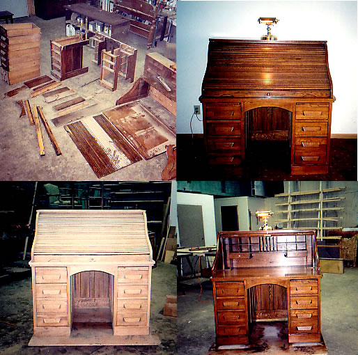 Antique Roll Top Desk refinish before & After